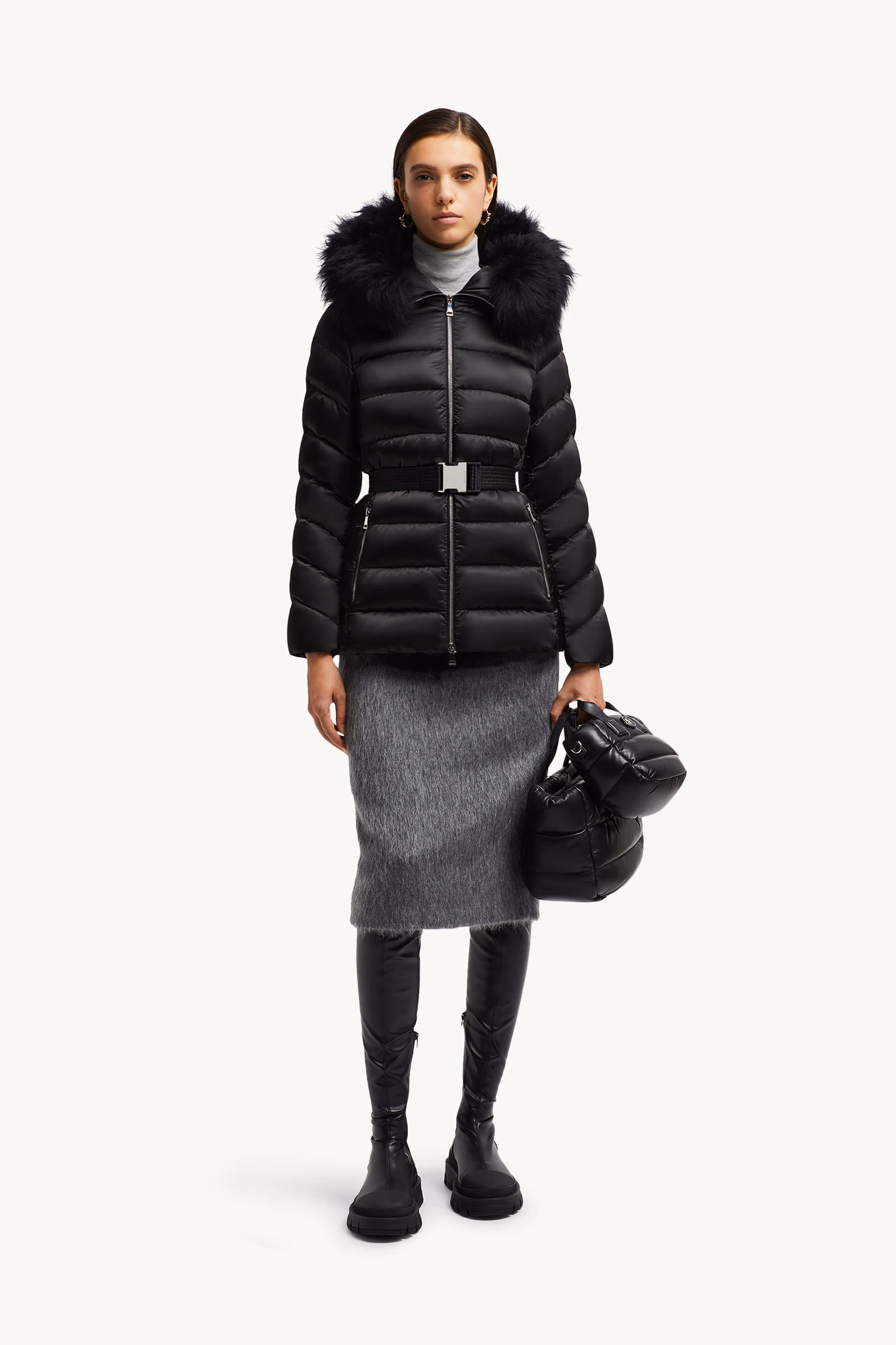 Cupidone Hooded Shearling-Trimmed Short Down Jacket Women Black Moncler 0